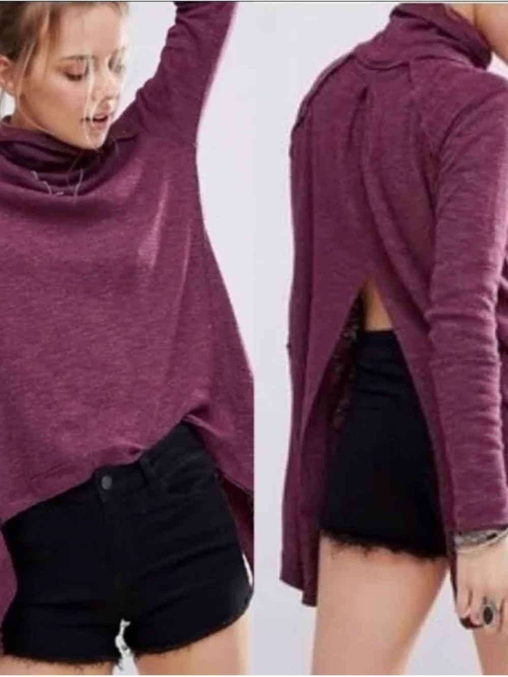 We The Free Plum Knit Turtleneck Sweater
